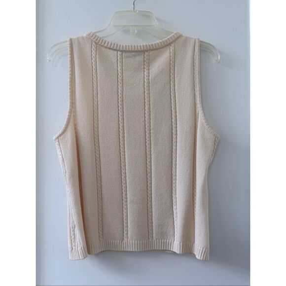 St. John Cable Ribbed Knit Scoop Neck Tank Top Light Beige Women's Medium - Picture 4 of 4